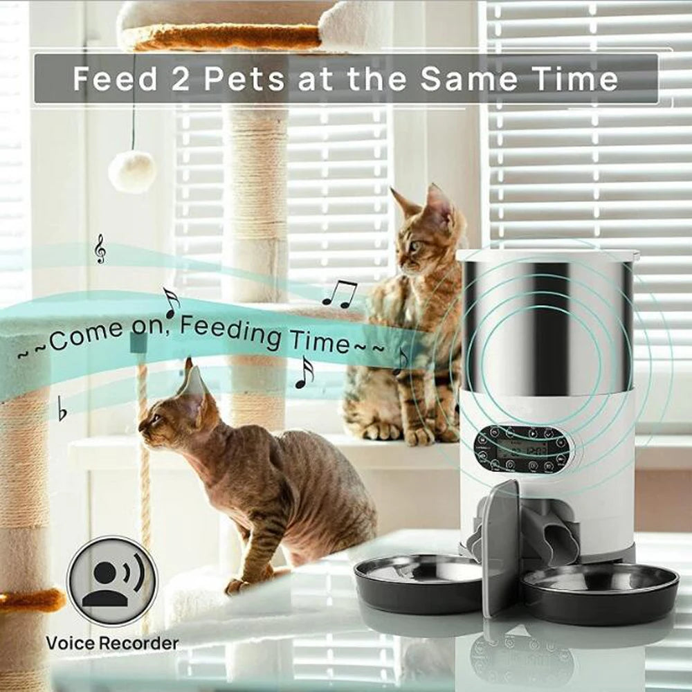 Smart Automatic Pet Feeder with App Control – Stainless Steel Bowl for Cats and Dogs, Includes Recording and Timed Feeding Features