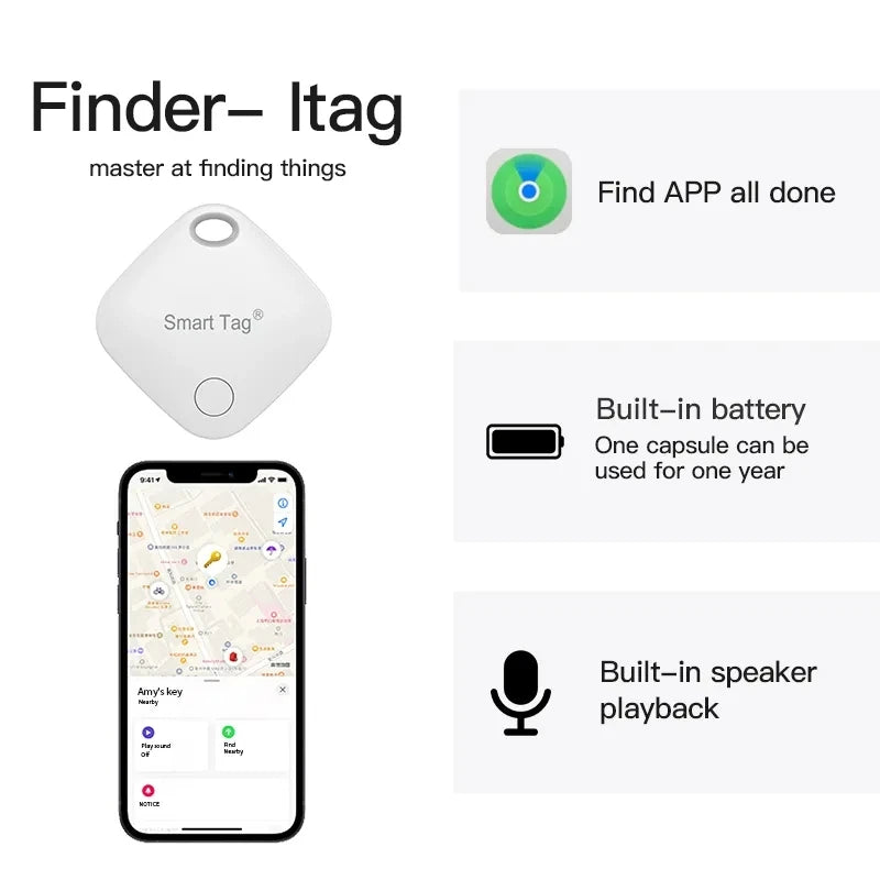 Mini GPS Smart Tracker | Bluetooth Air Tag for Kids, Pets, and Vehicles | Apple iOS Compatible Find My App Locator