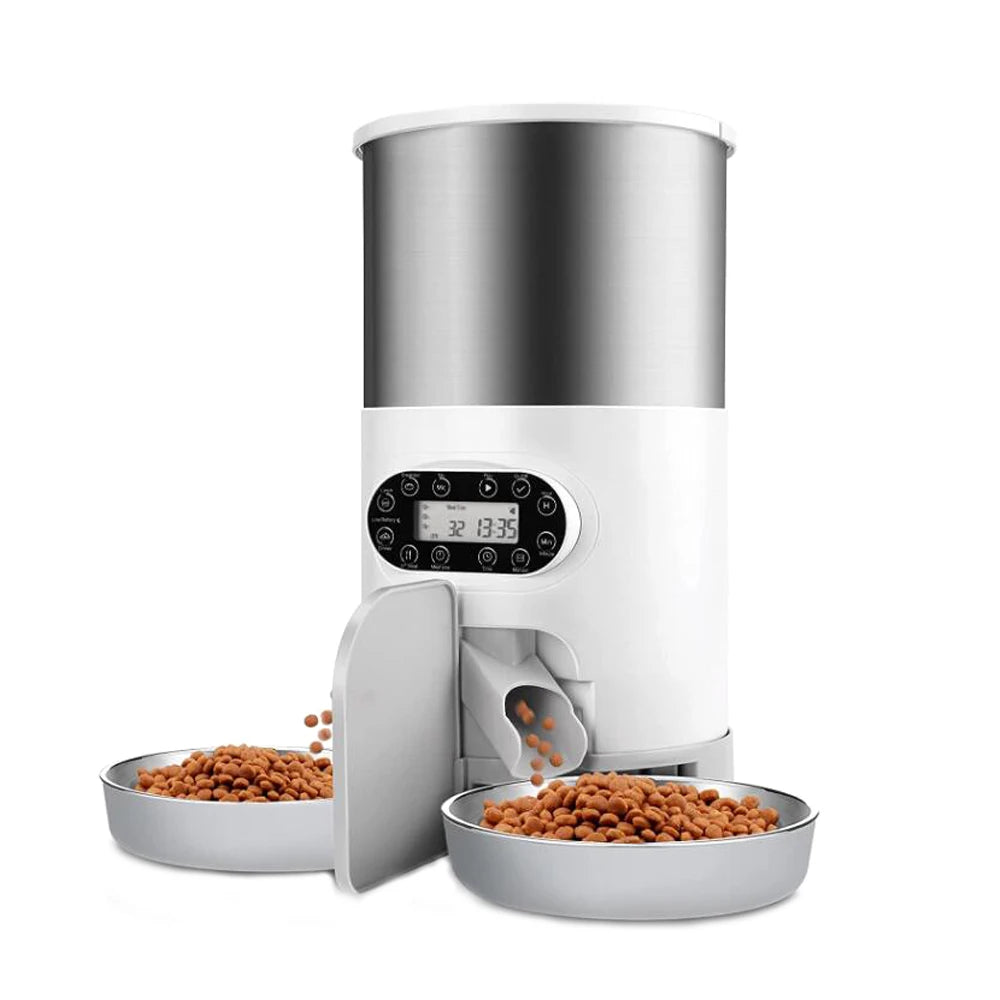 Smart Automatic Pet Feeder with App Control – Stainless Steel Bowl for Cats and Dogs, Includes Recording and Timed Feeding Features